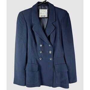 VTG‎ Moschino Cheap & Chic Navy Double-Breasted Blazer Floral Buttons & Back Bow